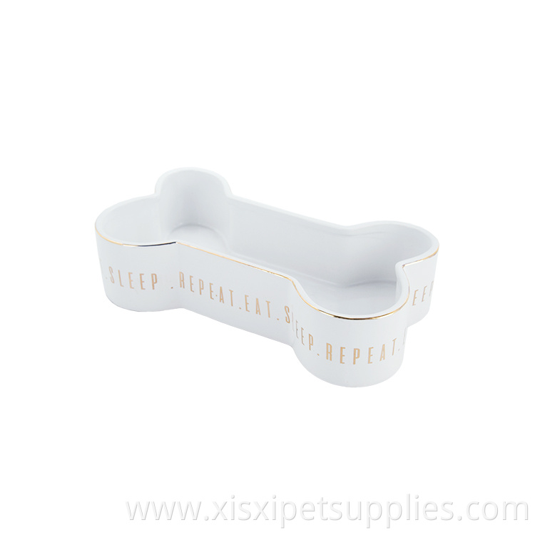 Bone Shaped Pet Feeding Bowl White Ceramic Pet Bowl Dog Bowl
